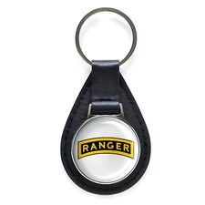 Ranger Black Leather Keychain Silver Keyring Military Gift