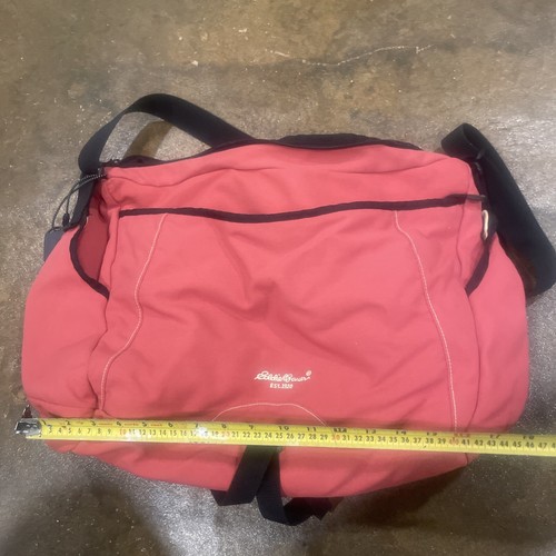 Vintage Eddie Bauer Canvas Duffel Bag Carry On Weekender Travel Messenger Coral - Picture 3 of 9