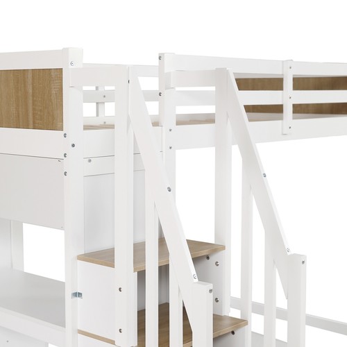 Hochbett Etagenbett Kinderbett 90x200cm mit Schreibtisch und Stauraumtreppe Weiß - Bild 12 von 14