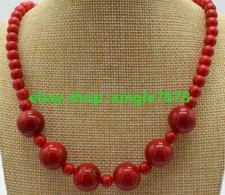 Natural 6mm 14mm South Sea Red Coral Round Gemstone Beads Necklace 20''