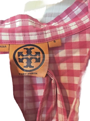 Tory Burch Pink Gingham Checked Belted Button Down Blouse Women’s Size 4 - Picture 5 of 5