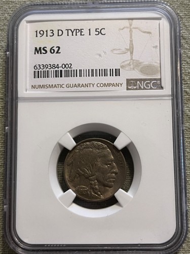 1913-d t-1  Buffalo nickel , choice Uncirculated, NGC MS62 - Picture 1 of 6