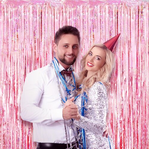 2 Pack Laser Pink Tinsel Foil Fringe Curtains, Pink Party Decorations, Metall... - Picture 6 of 7