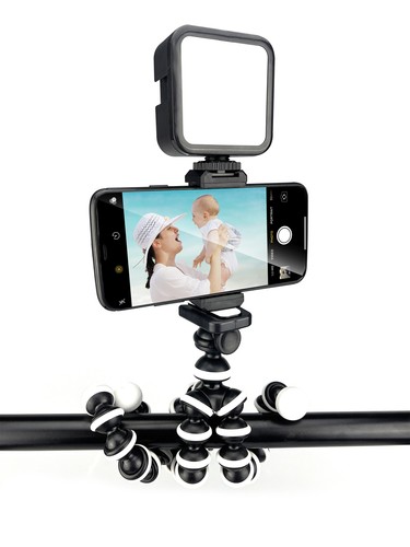 Octopus Adjustable Tripod Stand Flexible Vlogging Kit w LED Light + Carry Case - Picture 2 of 8