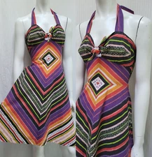 Vintage 1970s Chevron Stripe Halter Dress - Size XS - EUC