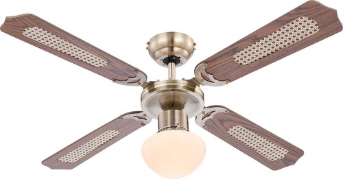 Ceiling Fan with Light Champion Brass Oak Ceiling Cooler Light Retro - Picture 1 of 5