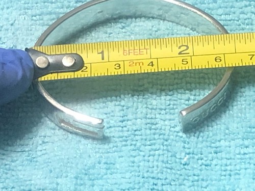THIN VINTAGE GUCCI "G" BRANDED LOGO 925 CUFF BRACELET - 26g- RARE - Picture 10 of 14