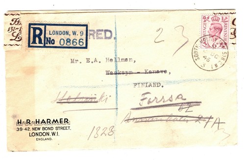 GB KGVI 6d Cover FINLAND Harmers Tape MULTIPLE RE-DIRECTIONS 1946 {samwells}B259 - Picture 6 of 6