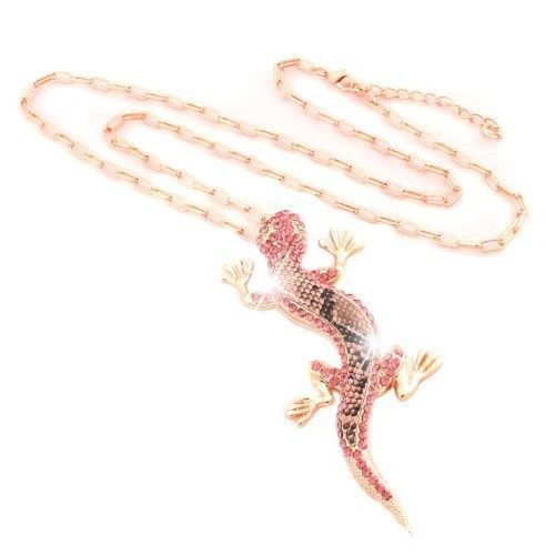 Kette Halskette Lange Kette Anhänger XL Salamander Gecko Strass versch. Farben - Bild 2 von 8