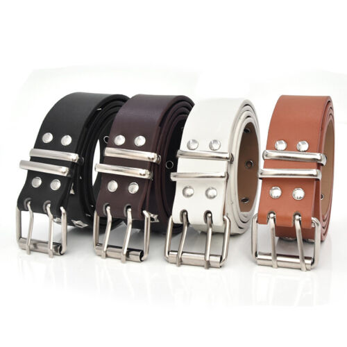 Star Eye Rivet Belt Double Buckle Eyelet Grommet Waist Strap Leather Waistban ♢ - Bild 3 von 16
