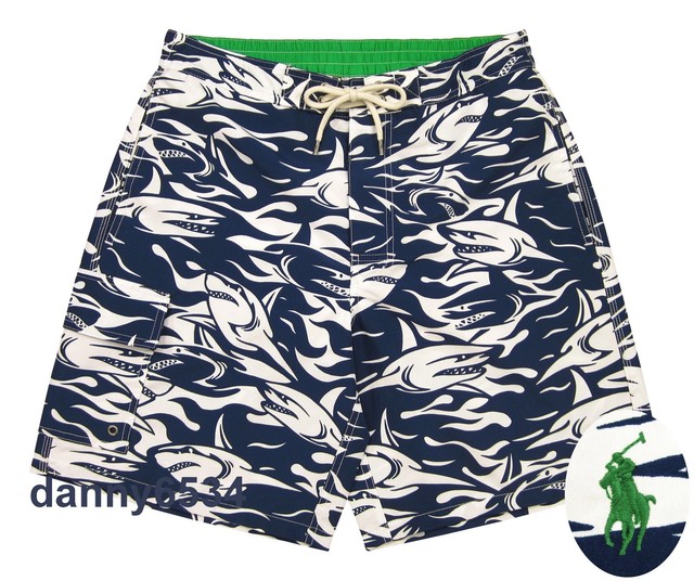 Mens Shark Pattern Printing Swim Trunks Casual Beach Cargo Shorts