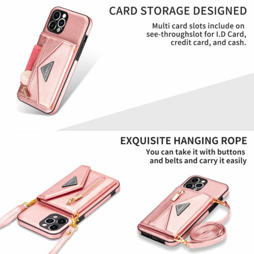 For iPhone 16 15 14 13 12 11 Pro Max Leather Wallet Crossbody Strap Stand Case - Picture 31 of 72