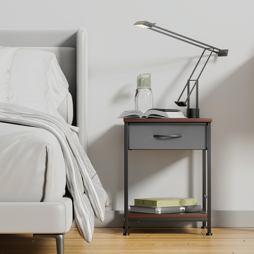 2er Pack [MDF TISCHPLATTE + STOFFSCHUBLADE] Offene Aufbewahrung Regal Nachttisch Nachttisch - Bild 5 von 10