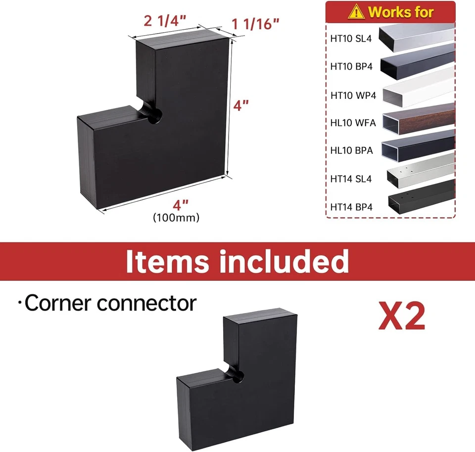 Muzata HT10 HL10 HT14 Flat Handrail fittings  - 2pack Corner Connector High St — 第 3/4 张图片