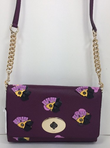 Li Field Flora van Coach leer Crossbody Crosstown appliqué F37163 Plum In bloemen orxBWCQde