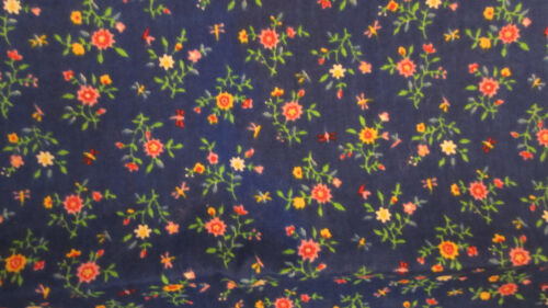 FABRIC Cotton Calico Floral Pink Green on Blue Crafts Quilting 21x42 - Picture 2 of 4