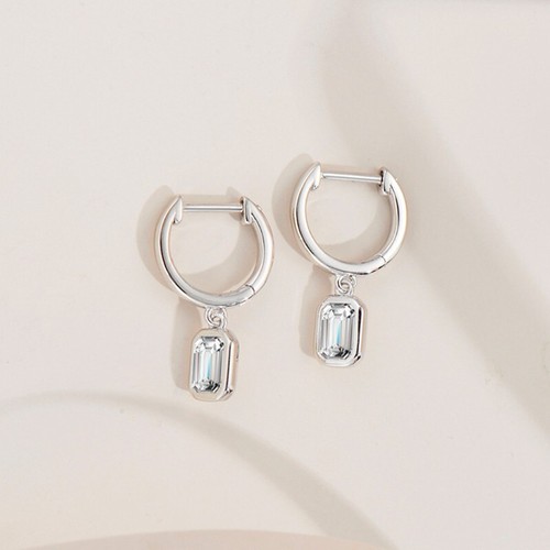 1-2CT D VVS1 Emerald Cut Moissanite Hoop Drop Earrings Women 925 Sterling Silver - Picture 9 of 15