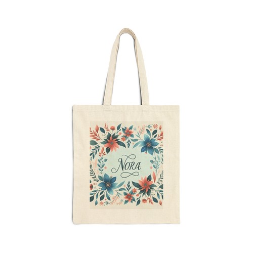 Cotton Canvas Tote Bag Personalized NORA Floral Style Design 2, Gift Birthday