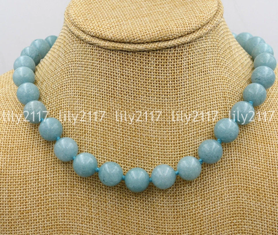 Natural 12mm Brazil Aquamarine Gemstone Necklace Tibetan silver love clasps 18'' - Image 2 of 4