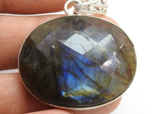 Regalo Natale Labradorite Ottone Ciondolo Sfaccettato Cabochon Multi Fuoco Gioielli - Foto 6 di 8
