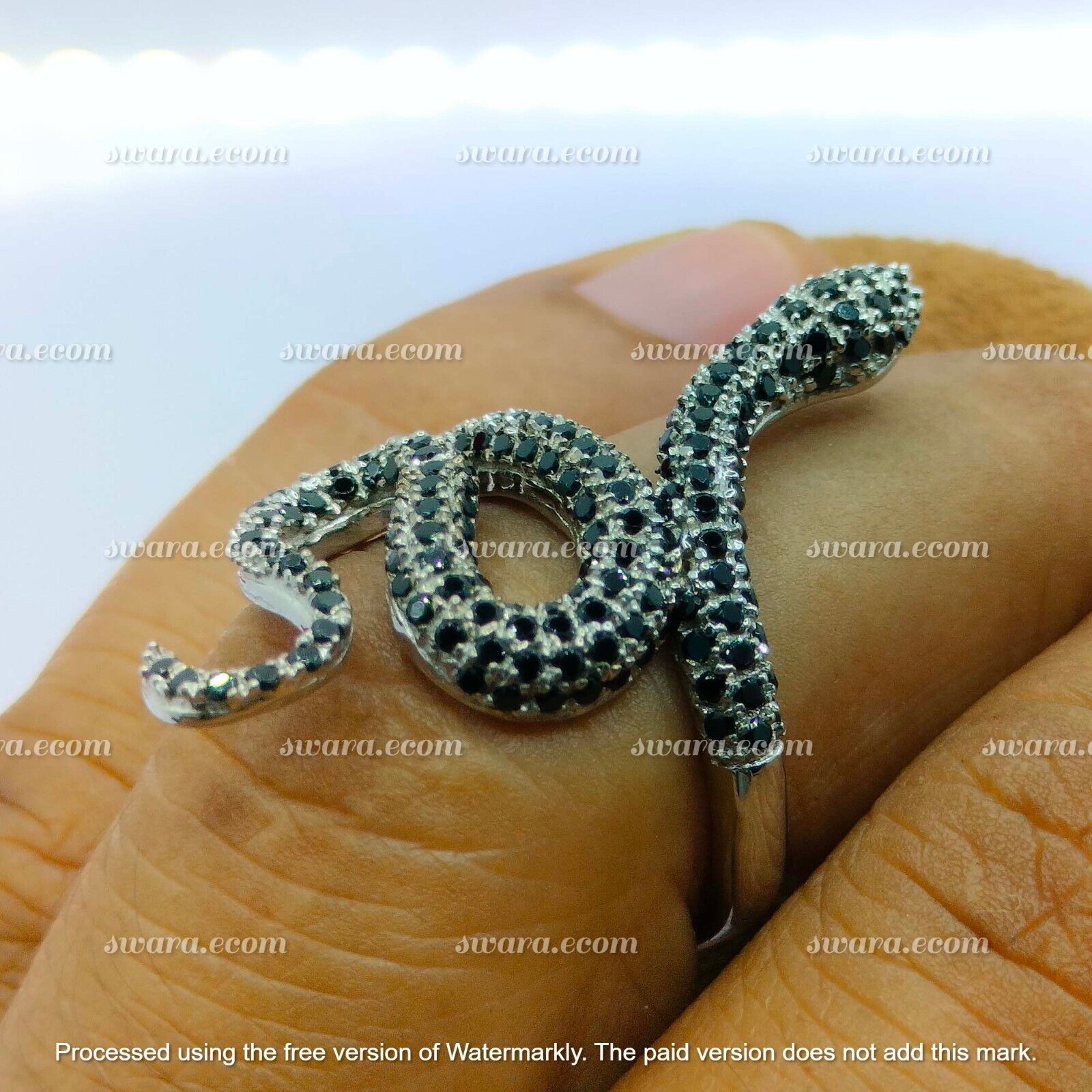14K White Gold Plated Round Black Cz Wrapped Snake Ring Womens Gifts - Picture 6 of 14