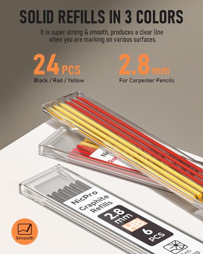 Mechanical Carpenter Pencils Set with 26 Marker RefillsDeep Hole Marker Const - Picture 9 of 17