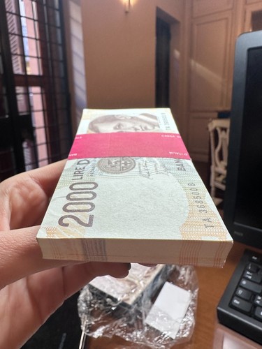 MAZZETTA COMPLETA 100 BANCONOTE CONSECUTIVE LIRE 2000 MARCONI 1990 - Foto 4 di 6