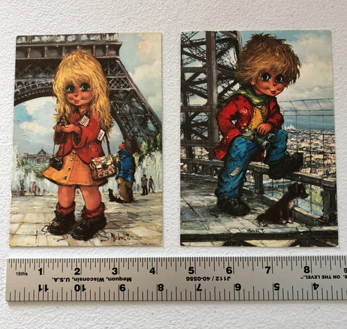 Set of Two KRISARTS 1972 Michael Thomas Big Eye Paris France Post Cards vtg - Picture 2 of 23