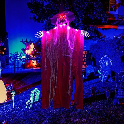 2 x 43" Halloween Hanging Flying Witch Animatronic Light-Up Eyes Sound Activated - Picture 11 of 14