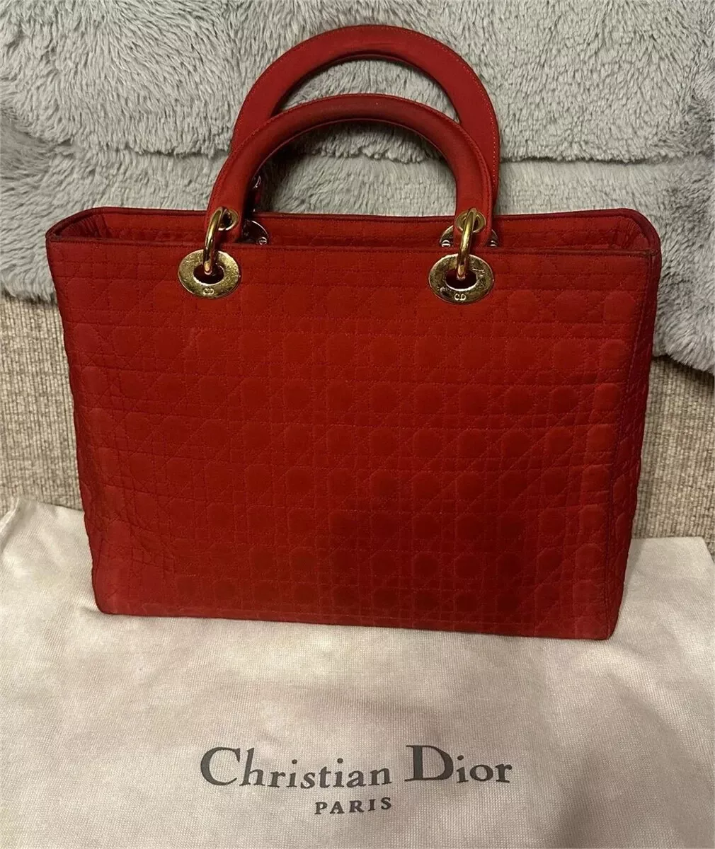 Sac à main Dior Lady Dior sac à main canage toile nylon ROUGE moyen vintage avec dust bag