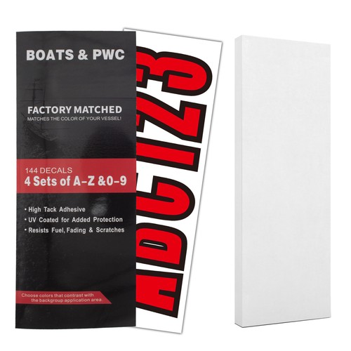 4 Sets 3" Marine Alpha-Numeric Registration Numbers and Letters Sticker Red - Picture 5 of 6