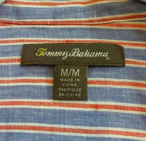 TOMMY BAHAMA Women's MEDIUM 100% Linen Blue Red Striped Long Slv Button Shirt - Picture 6 of 9