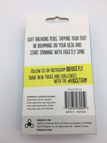 Fidgetly Spin Fidget Spinner - Matte Black And Blue - Rugged Smooth Quiet - NIB - Picture 2 of 2