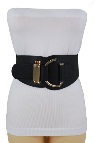 Women Party Night Fashion Elastic Black Waistband Wide Belt Hook Buckle Fit S M - Picture 11 of 24