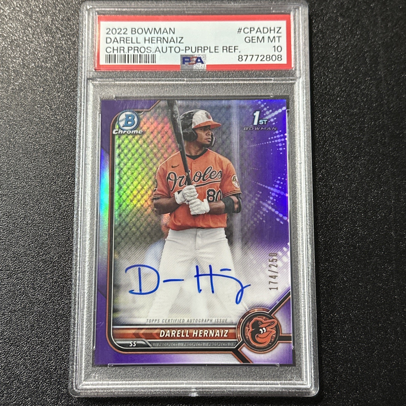 2022 Bowman Chrome 1st Purple Refractor Darell Hernaiz Auto /250 PSA 10 Gem Mint
