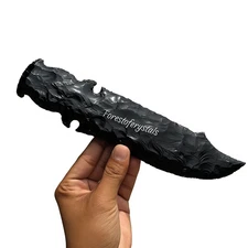 Hand Knapped Black Obsidian Sword: Viking Athame Knife - Obsidian Dagger 