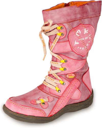 TMA EYES Patchwork Stitch-Detail PU Leather Mid-Calf Women's Boot 8.5, Red