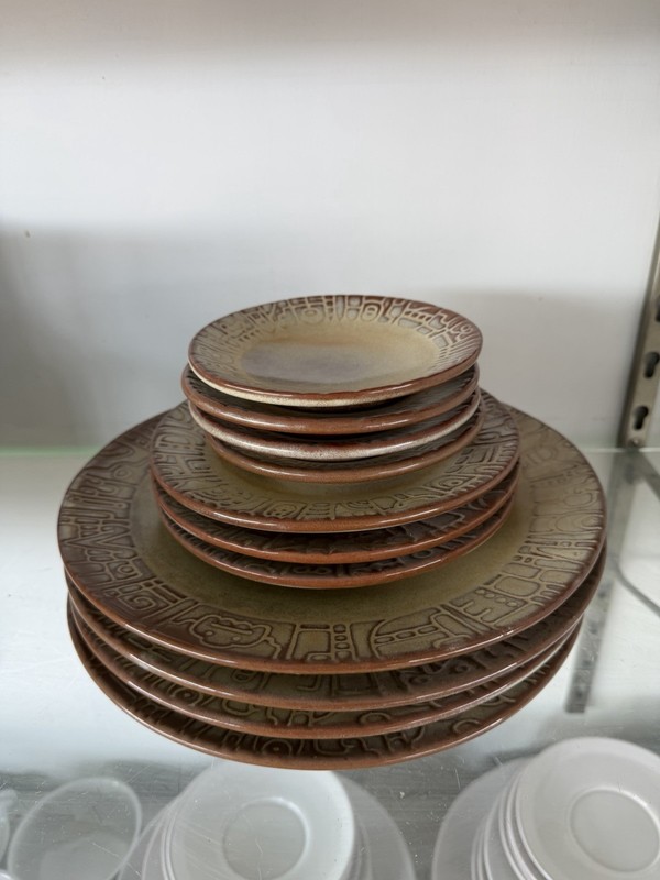 Frankoma Mayan Aztec Desert Gold Dish Set 11 Pieces.  New.  Mint Cond.  RARE