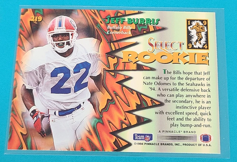 1994 Select RC #219 Jeff Burris Buffalo Bills FOOTBALL Card C7 - Image 2 of 2