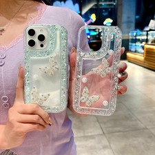 For Various Phone Glitter Diamond Butterfly Case Bling Cover Hot Fashion Girls
