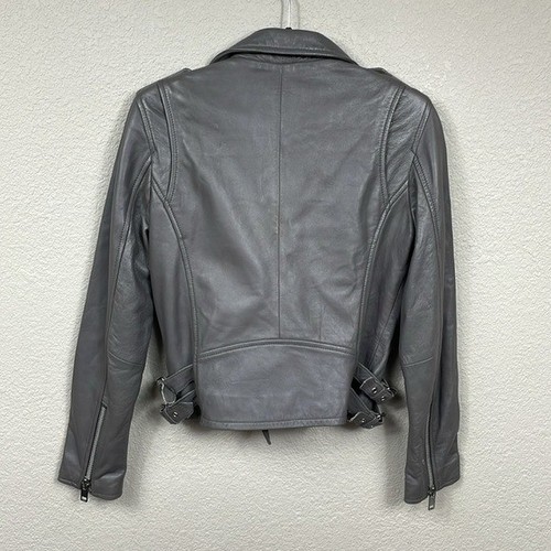 Walter Baker Liz Gray Leather Asymmetric Moto Biker Jacket Sz M - Picture 8 of 14