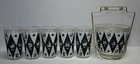 Vintage Jeanette Zodiac Harlequin Astrology Set 5 Glasses w/ Ice Bucket & Caddy