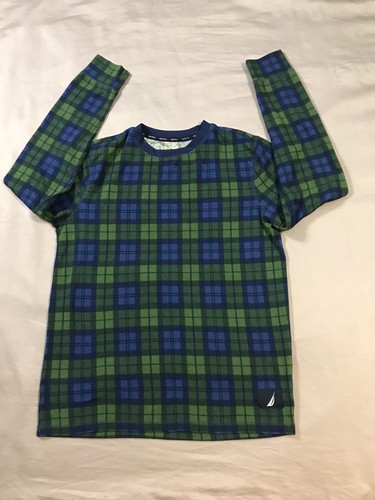 Nautica Pajama Mens Medium Green Blue Plaid Thermal Long Sleeve - Picture 2 of 13