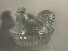 mosser glass crystal carnival 5 inch Rooster on nest