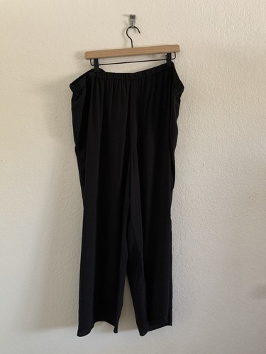 Eileen Fisher Black Wide Leg Crop Pants Silk Georgette Crepe Plus Size 2X - Picture 2 of 12