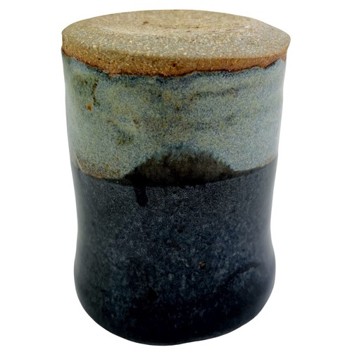 Studio Kunst Keramik Übertopf Vase Halter Glas schwarz grau Künstler signiert Boho 4" x 3" - Bild 8 von 10