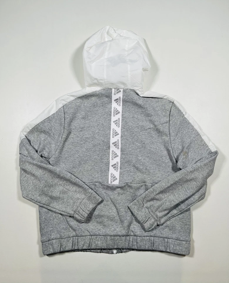 Adidas Jacket Womens Medium White Gray Hooded Full Zip Hybrid Windbreaker Sport - Image 2 of 4