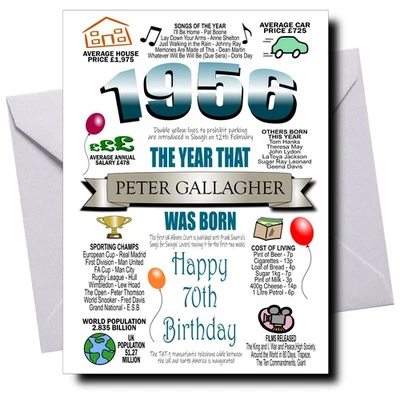 BEESPOKE CARDS PERSONALISED 70th BIRTHDAY CARD MALE 1956, CARDS FOR DAD BROTHER HUSBAND GRANDAD