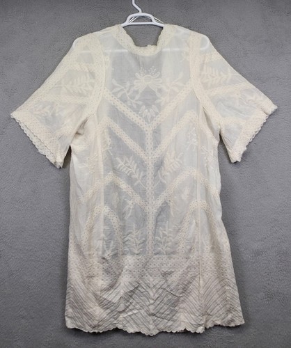 Woven Heart Cardigan Womens One Size Cream Open Boho Floral Lace Kimono Duster - Picture 4 of 14