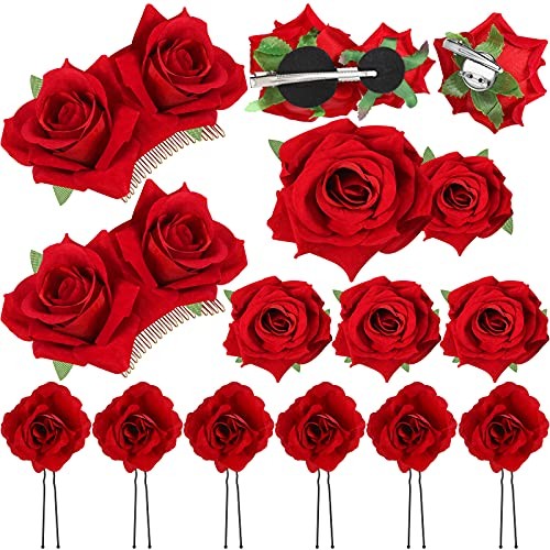 12 Pieces Rose Flower Hair Clip Rose Brooch Floral Clips Mexican Flower Hair - Picture 1 of 7